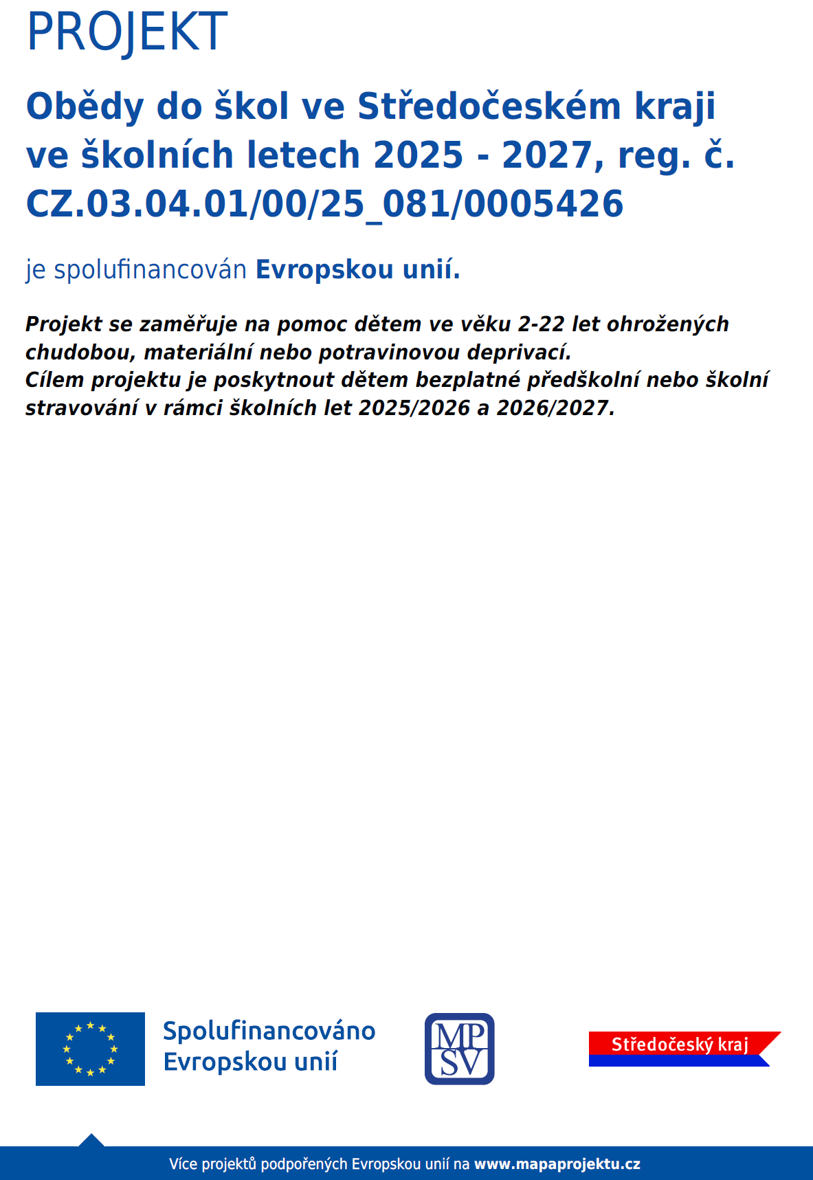 Obědy do škol ve Středočeském kraji 2025–2027