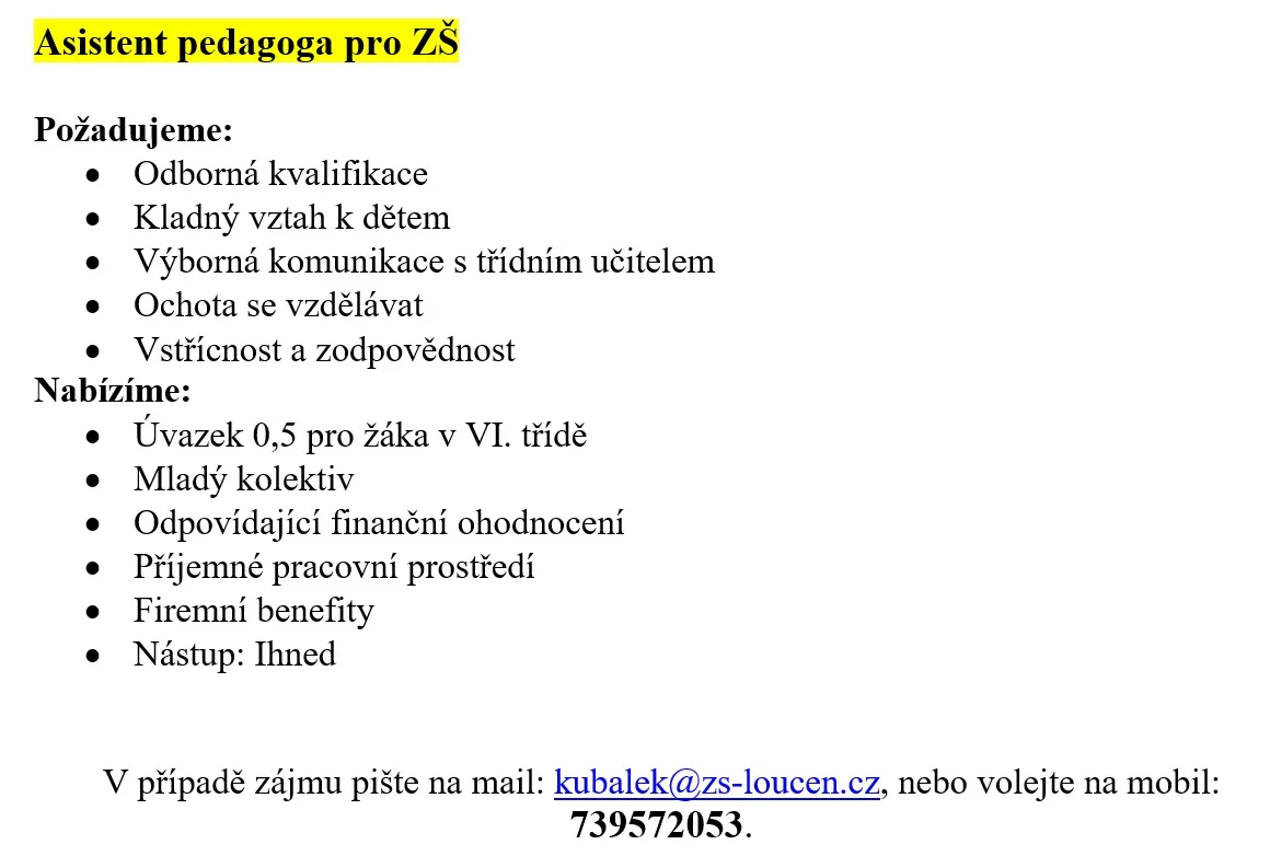 Poptávka pracovní pozice 1